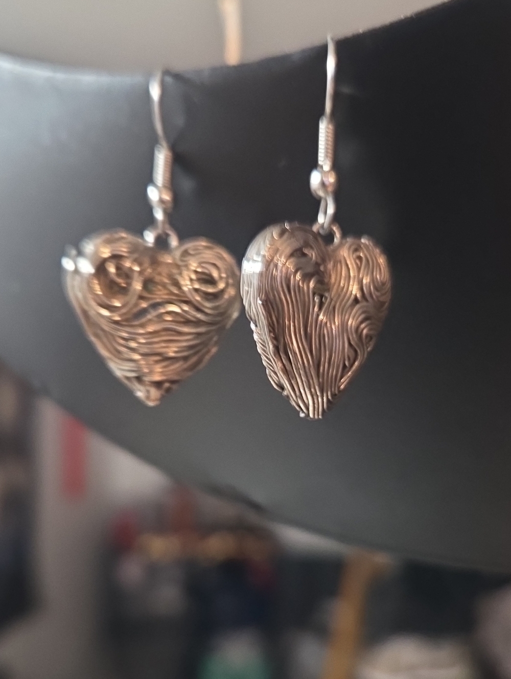 Textured Silver Heart Drop Earrings for Women